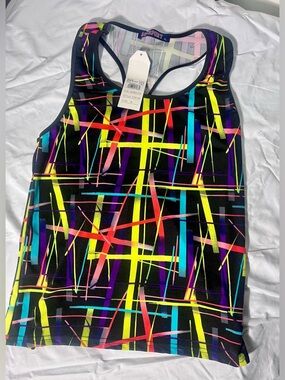 NWT! AQ-Sport Fashion Wear Wo XL Athletic Neon Geometric Racerback Tank